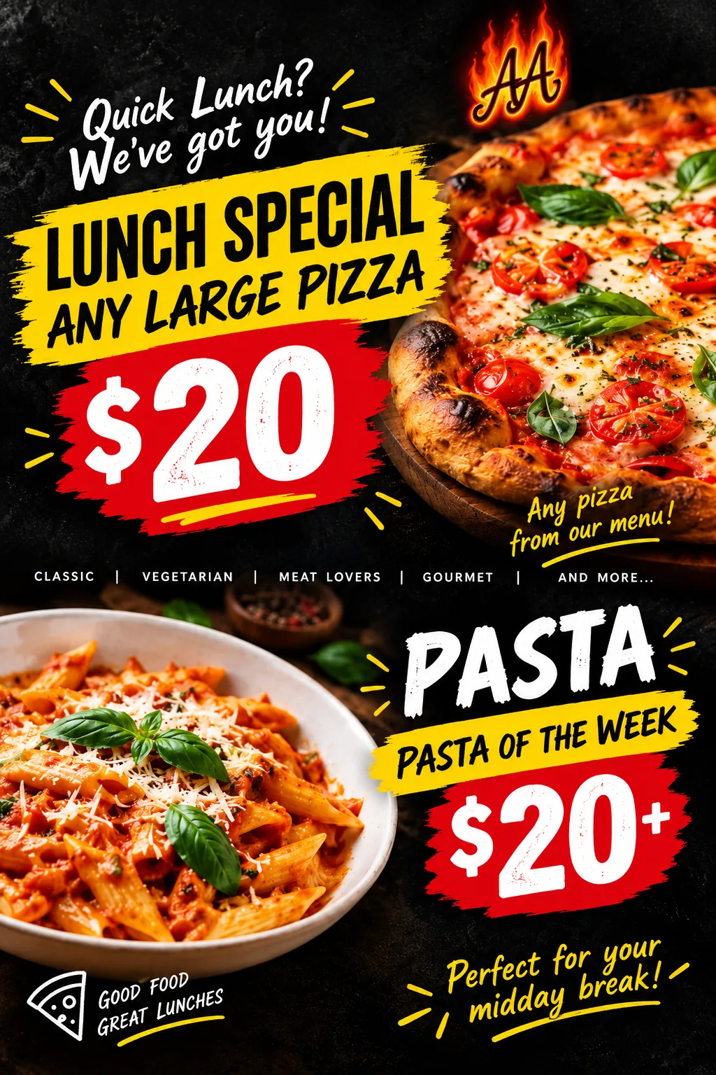 The Code Pizza Bar promotional menu